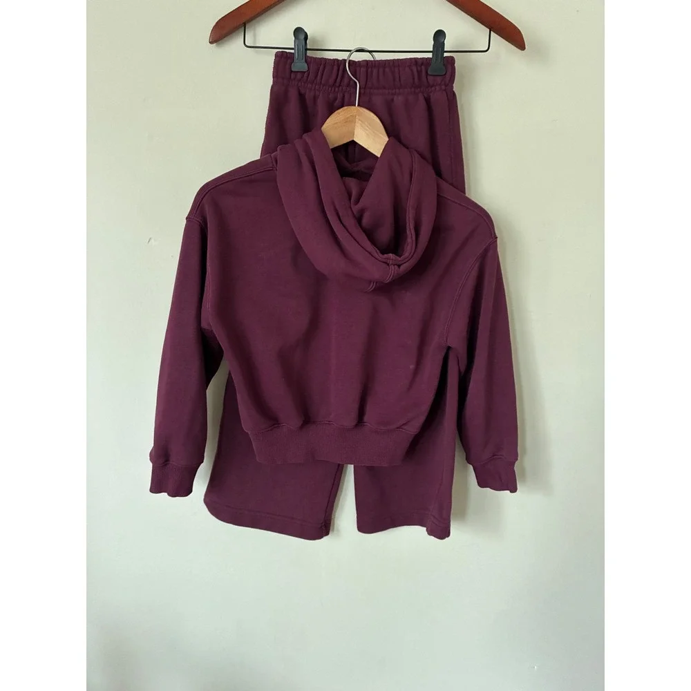 Zara Kids Burgundy Get The Chance Hoodie and Wide Leg Sweatpants Set Size 8-9Y